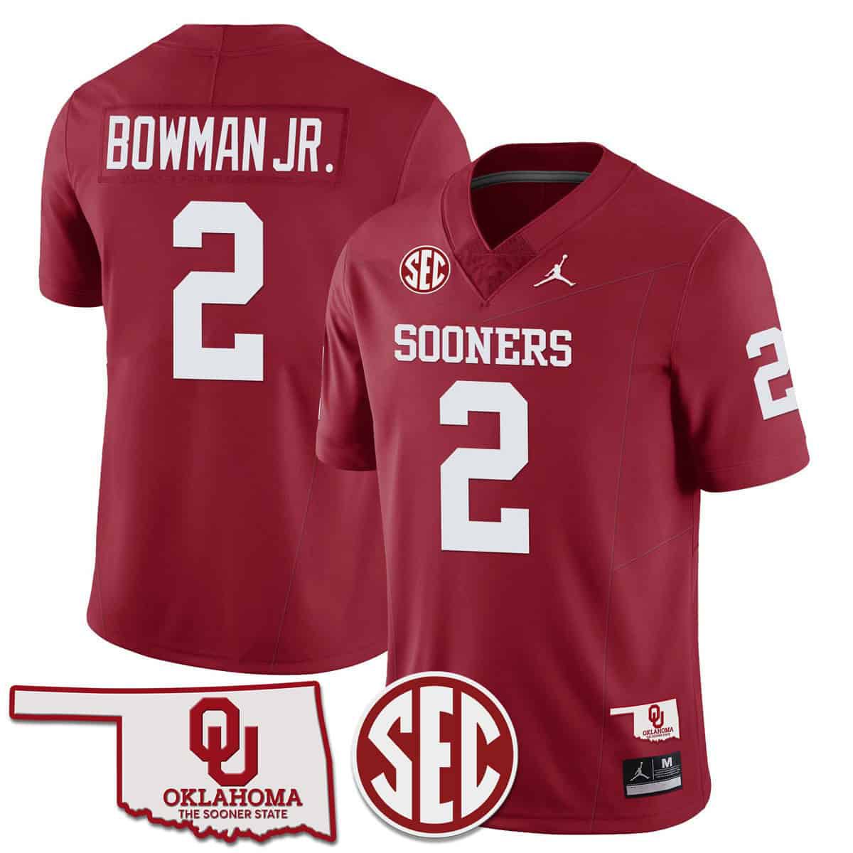 Men Oklahoma Sooners #2 Bowman jr Red 2024 SEC Patch Vapor Premier Limited NCAA Jersey style 1